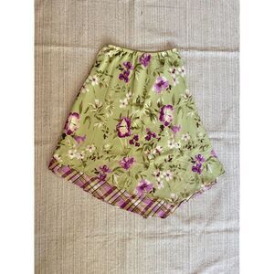 Women's Floral Asymmetrical Midi Skirt Size 8 Green Purple Boho Y2K